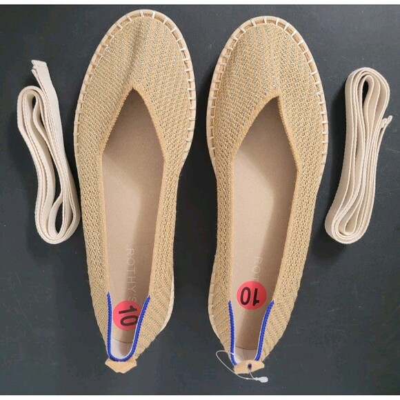 Rothy’s Espadrille Gold Stripe Ballet Wrap Tie Flats Ivory Women’s 10 NWOT Rare - Picture 10 of 13